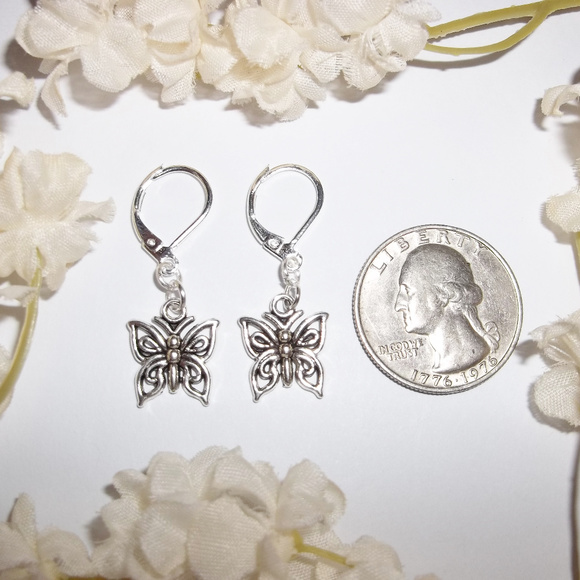 Silver Butterfly Earrings Lever Back Set NWT 4943 - Picture 7 of 8
